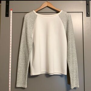 LOFT Lightweight Shell Sweater Cream and Grey Knitted Sleeves Size Womens Medium